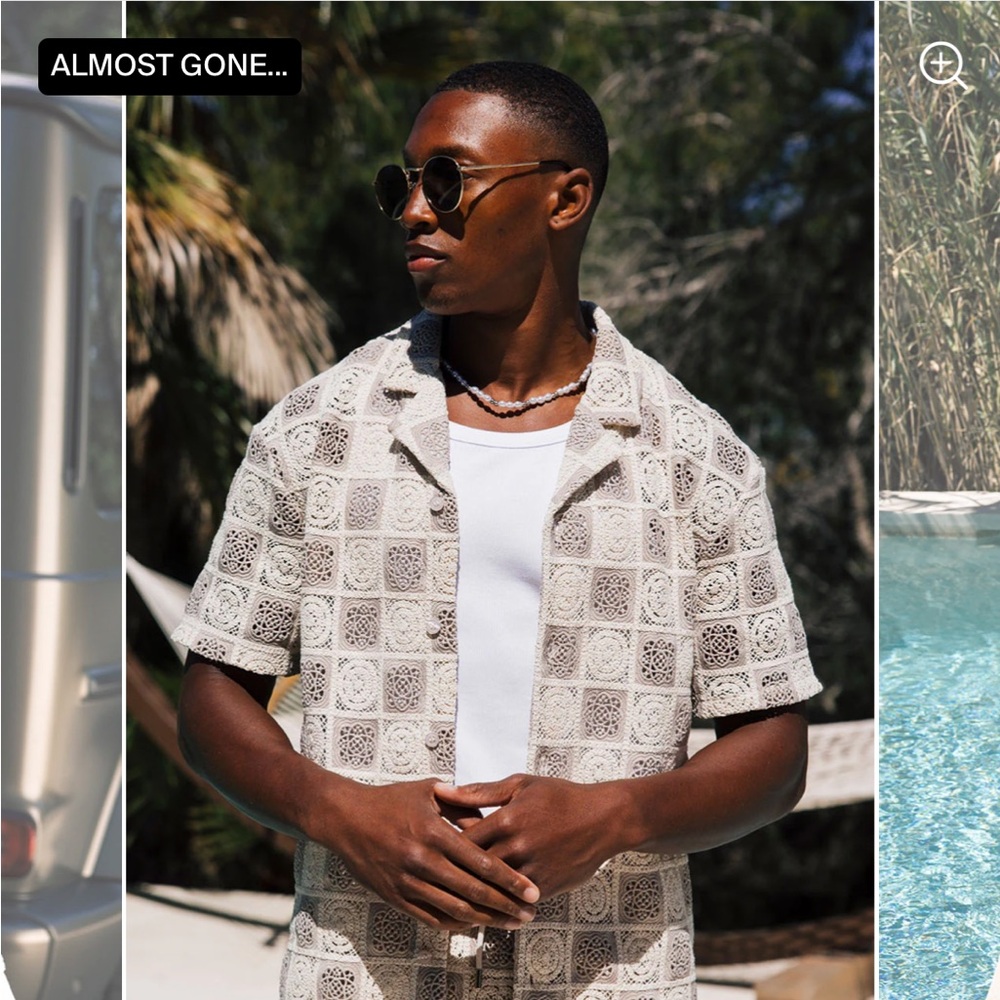 TULUM RELAXED CHECKED CROCHET SHIRT IN BEIGE